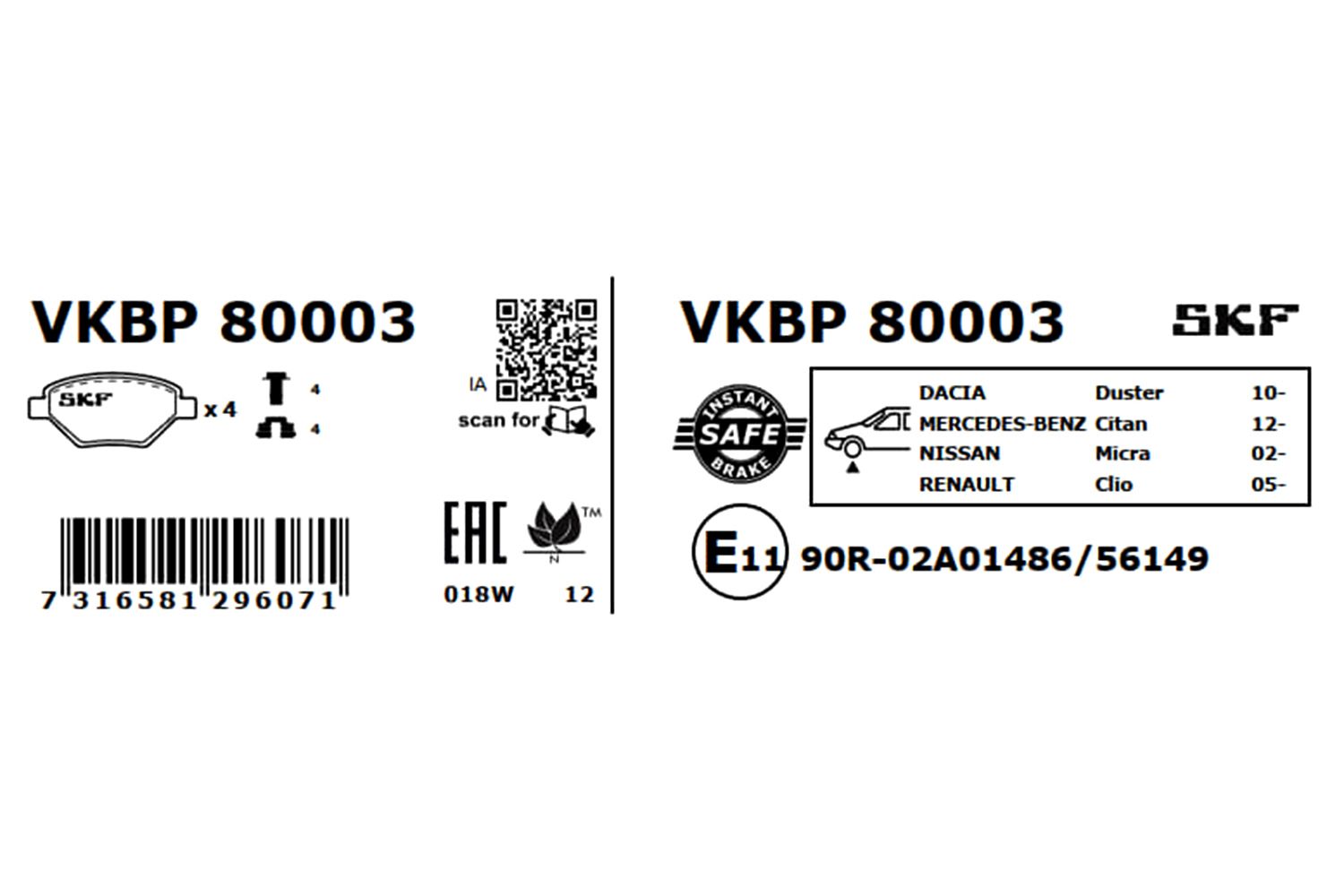 Obrázok Sada brzdových platničiek kotúčovej brzdy SKF  VKBP80003